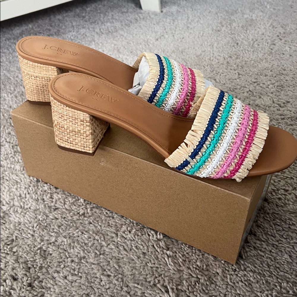 NWT J. Crew raffia block heel sandals 8.5 - Picture 3 of 3